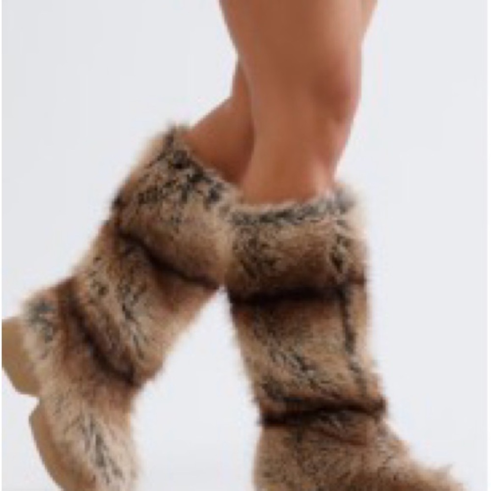 Fashion Nova Faux Fur Over the Knee Boots - Brown